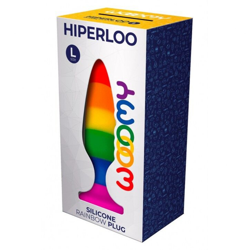 Анальная пробка - Силиконовая анальная пробка Wooomy Hiperloo Silicone Rainbow Plug L, диаметр 3,9 см, длина 13,1 см 3