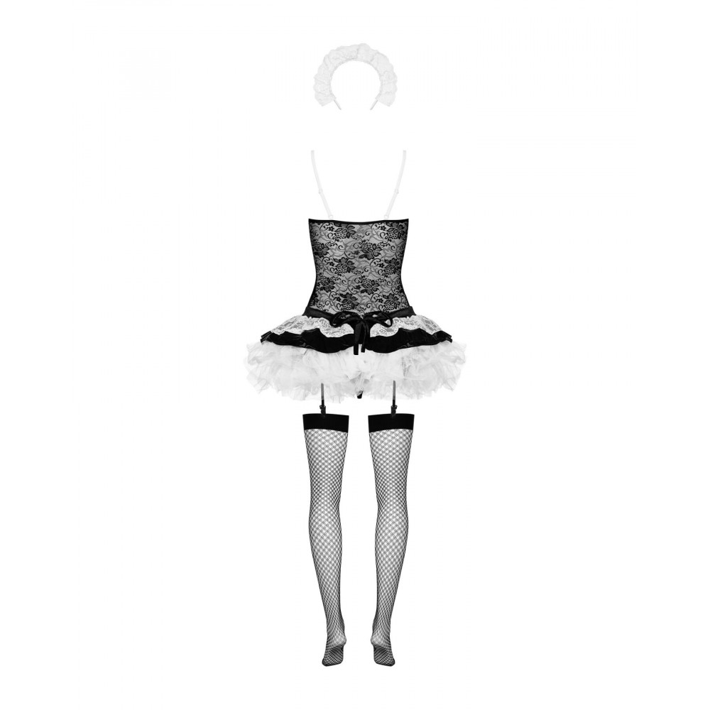 Эротические костюмы - Эротический костюм горничной с юбкой Obsessive Housemaid 5 pcs costume S/M, black, топ, юбка, стринг 4