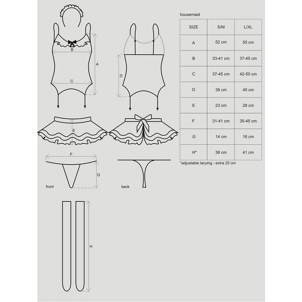 Эротические костюмы - Эротический костюм горничной с юбкой Obsessive Housemaid 5 pcs costume S/M, black, топ, юбка, стринг 3