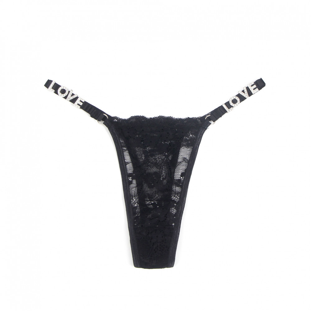 Різне - Мереживні стрінги Star Night з декором стразами Love ,чорні, S 5