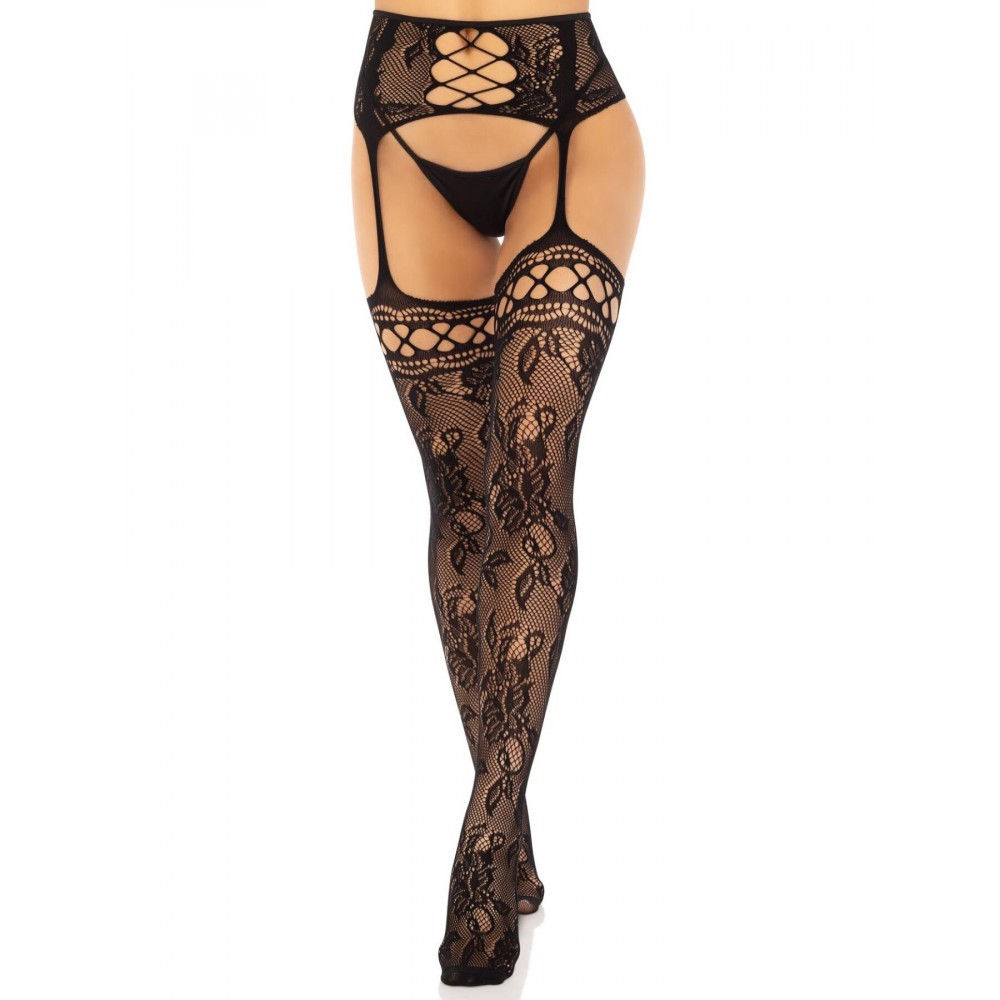 Чулки - Чулки Leg Avenue French Rose Backseam Garter Belt Stockings Black One Size