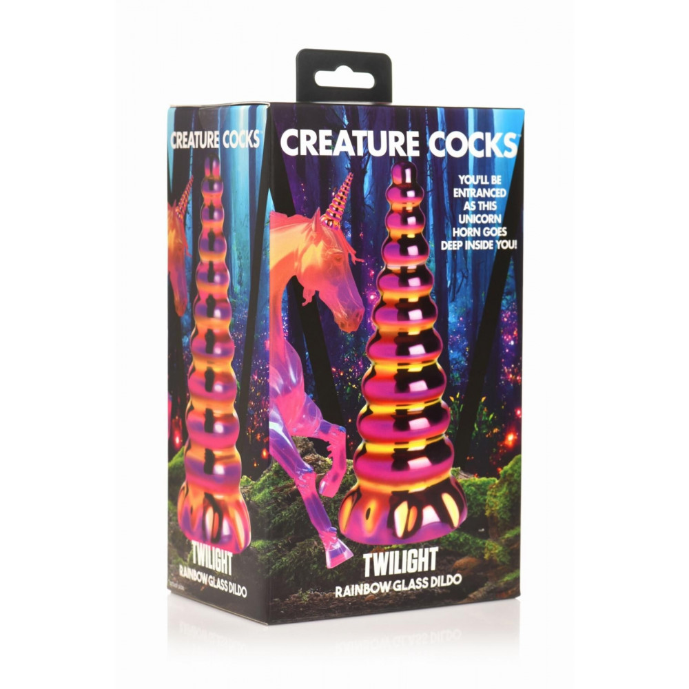 Фалоімітатор - Фентезійний скляний фалоімітатор Creature Cocks Twilight Rainbow Glass Dildo, 16 см 3