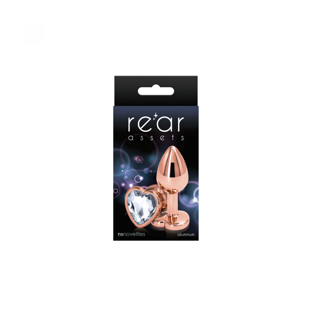 Анальные игрушки без вибрации - Анальная пробка NS Novelties Rear Assets - Rose Gold Heart - Small - Clear 1
