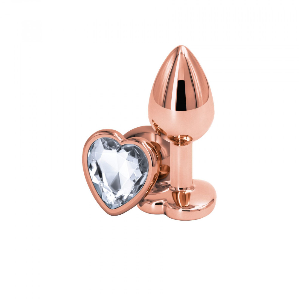 Анальные игрушки без вибрации - Анальная пробка NS Novelties Rear Assets - Rose Gold Heart - Small - Clear