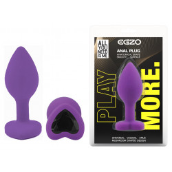 Силиконовая анальная пробка EGZO - Silicone Violet Heart Plug Black, size S