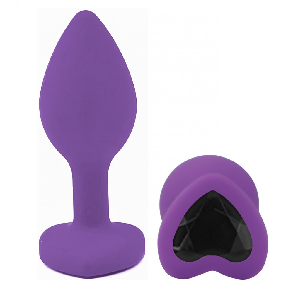 Анальные игрушки без вибрации - Силиконовая анальная пробка EGZO - Silicone Violet Heart Plug Black, size S 3