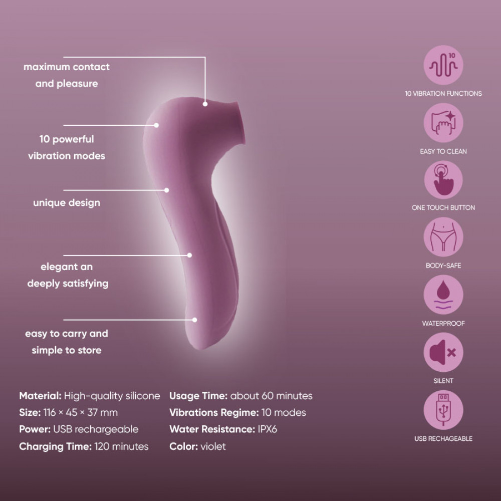 Різне - Вакуумний стимулятор клітора Sweet Em, бузковий 8