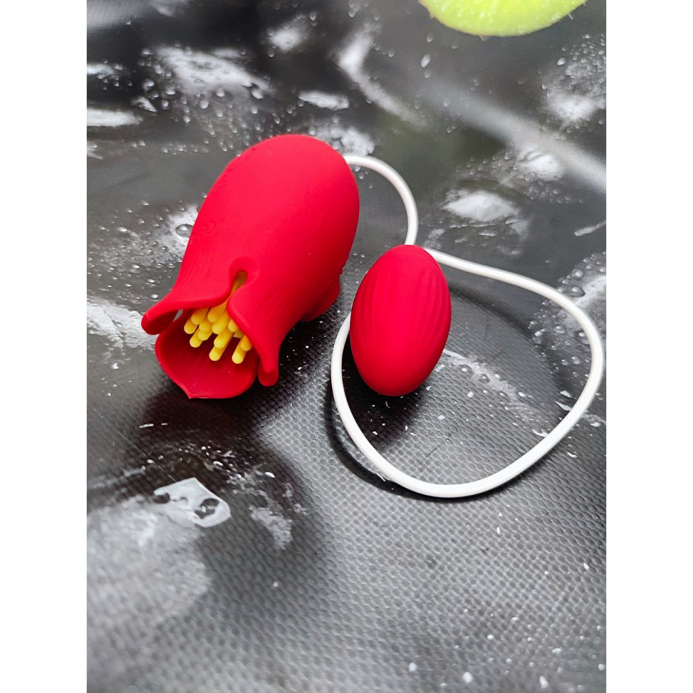 Різне - Вібратор вагінально кліторальний з вакуумною стимуляцією та вібро Flower Love egg, червоний 1