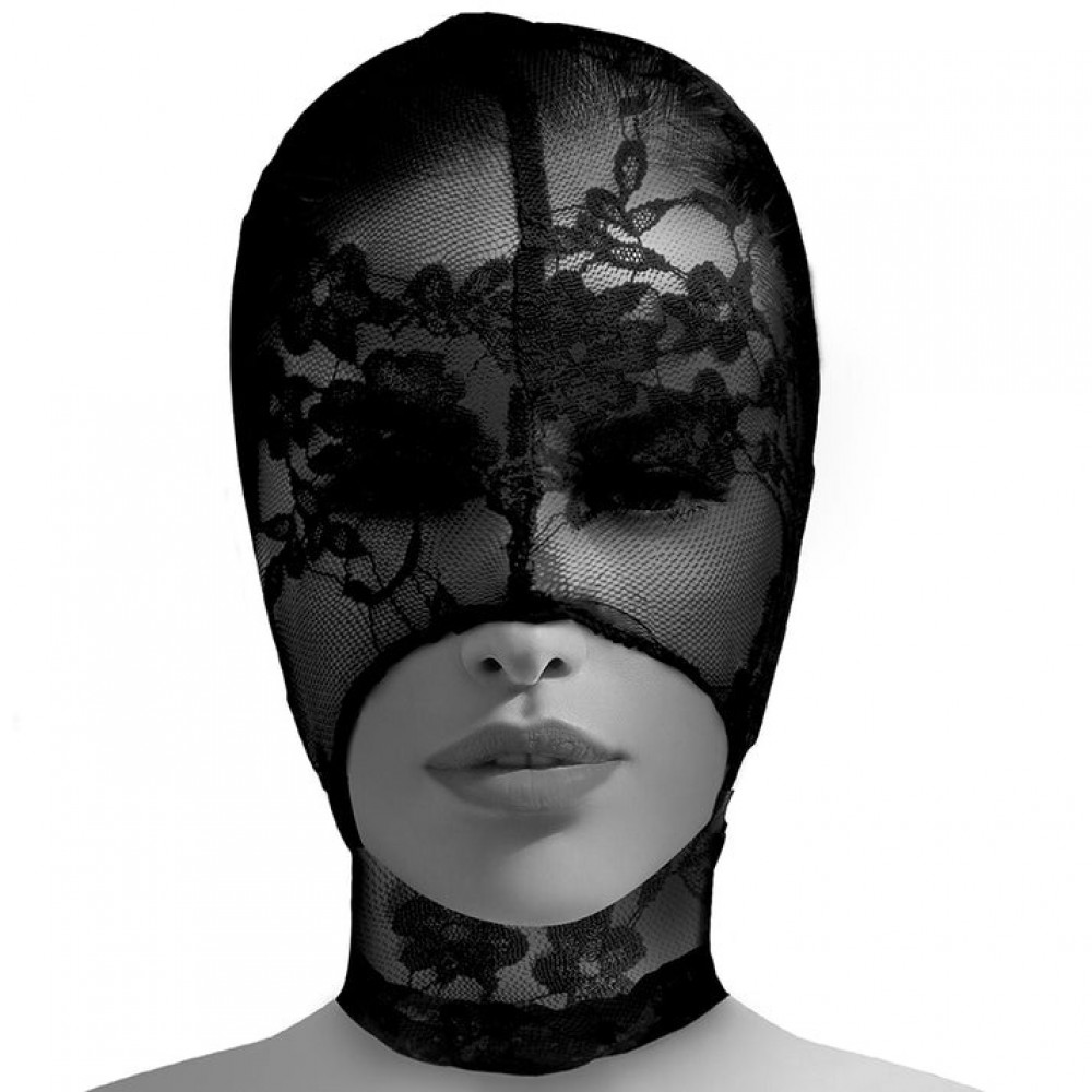 Маски - Кружевная маска на голову Master Series с открытым ртом, черная 3