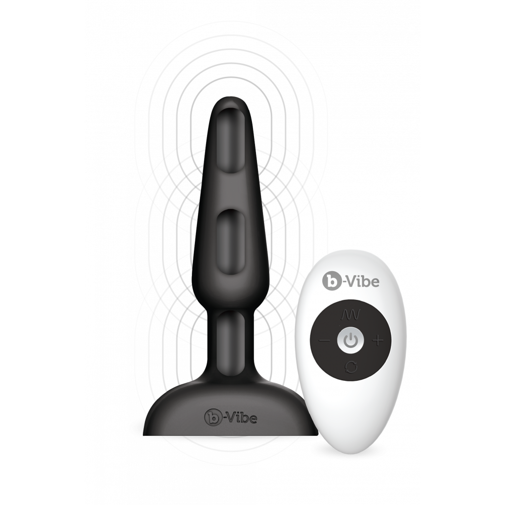 Эротическое белье - Анальная пробка с 3 моторами B-Vibe - Trio Remote Control Butt, черная