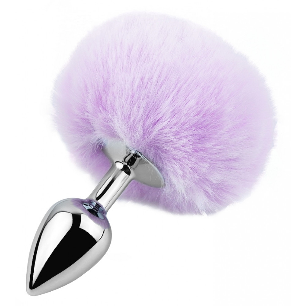 Анальные игрушки без вибрации - Анальная пробка с хвостом EGZO - Bunny Tail Silver Plug Light Purple, size S
