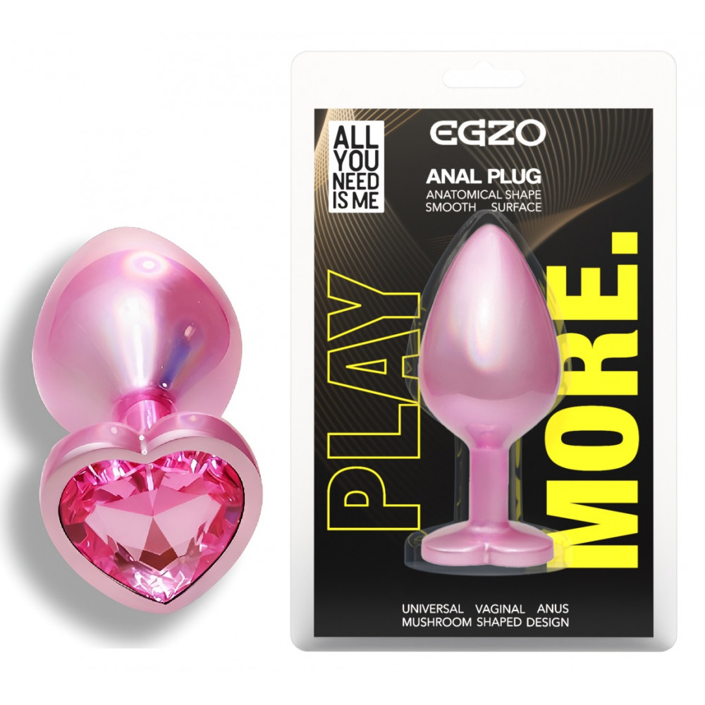 Анальные игрушки без вибрации - Анальная пробка с кристаллом EGZO - Pink Perl Heart Plug Pink, size S