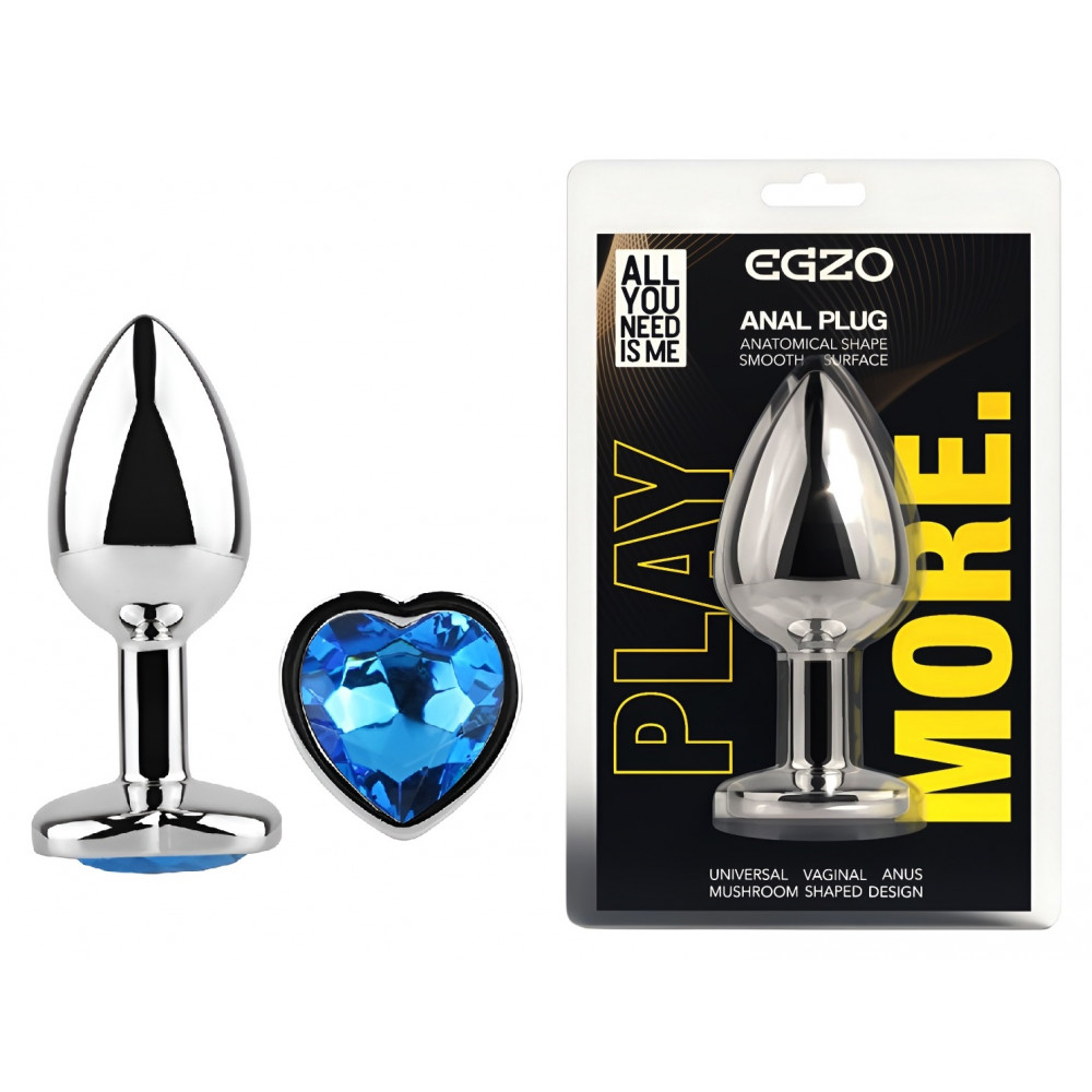  - Анальная пробка с кристаллом EGZO - Silver Heart Plug Blue size M