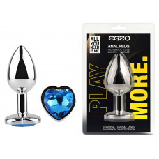 Анальная пробка с кристаллом EGZO - Silver Heart Plug Blue size M