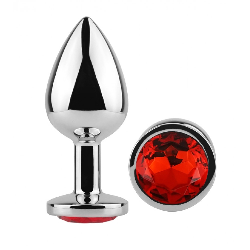 Анальные игрушки без вибрации - Анальная пробка с кристаллом EGZO - Silver Round Plug Red size S 4