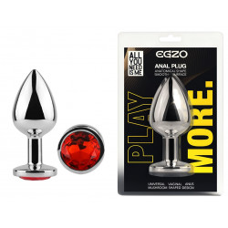 Анальная пробка с кристаллом EGZO - Silver Round Plug Red size S