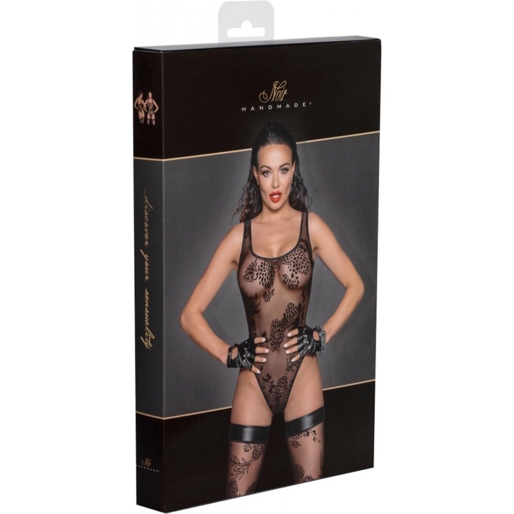 - Боді з візерунками M F242 Noir Handmade, напівпрозоре, чорне 5