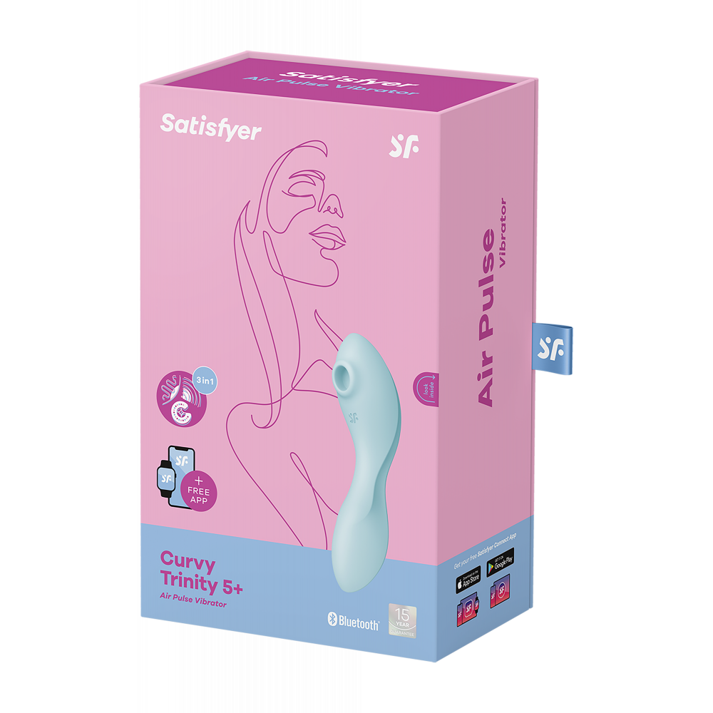 Смарт игрушки - Двойной смарт вибратор с вакуумной стимуляцией SATISFYER CURVY TRINITY 5+ BLUE 3
