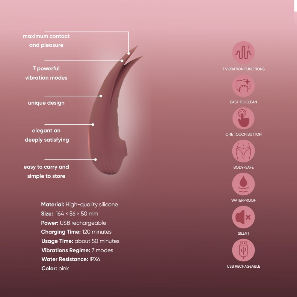 Різне - Двосторонній вакуумний стимулятор для клітора з вібрацією Sweet Em, рожевий 7