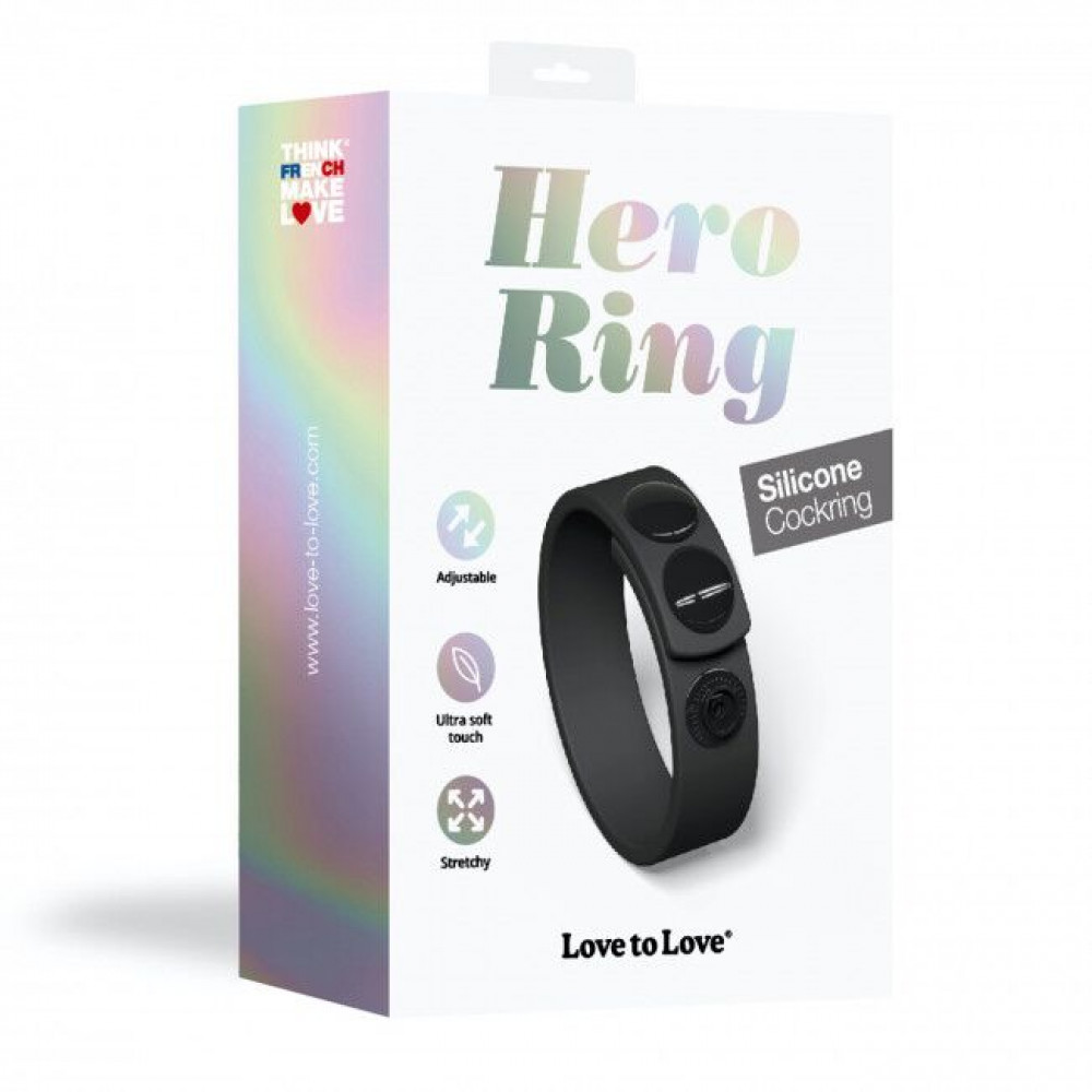 Эрекционное кольцо - Регулируемое эрекционное кольцо на кнопках Love To Love HERO RING - BLACK ONYX 3