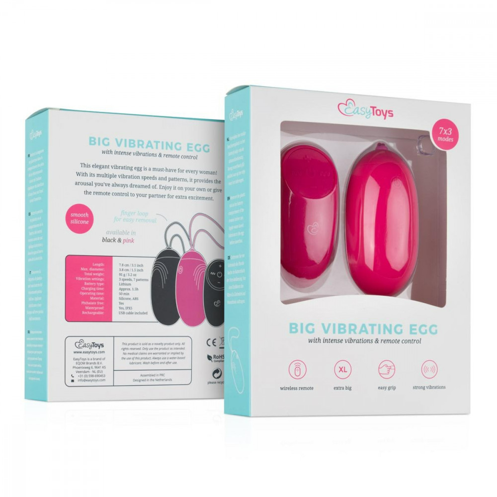 Секс игрушки - Виброяйцо XL Easytoys, с дистанционным пультом, силиконовое, розовое, 8 х 3.8 см 1