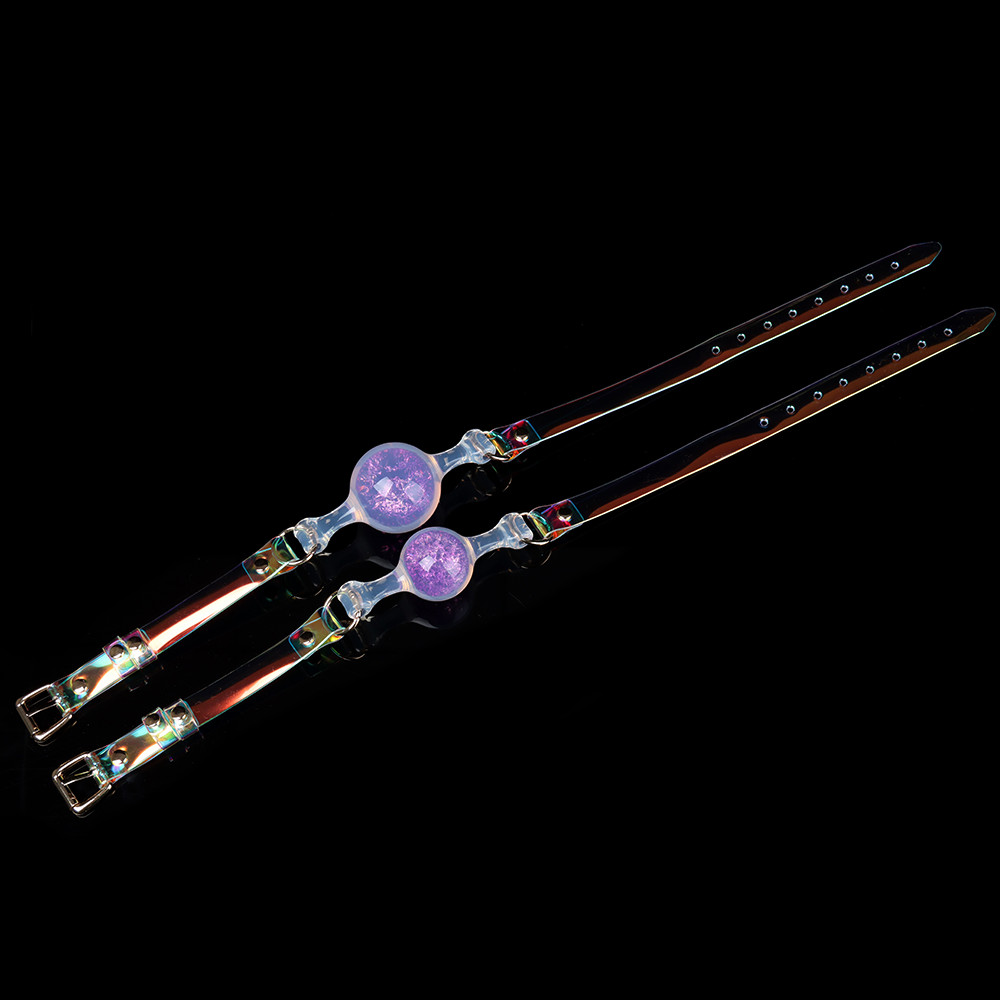 Повязки на глаза, кляпы, зажимы - Кляп-шарик прозрачный UNIVIBE с фиолетовым камнем, силиконовый 8