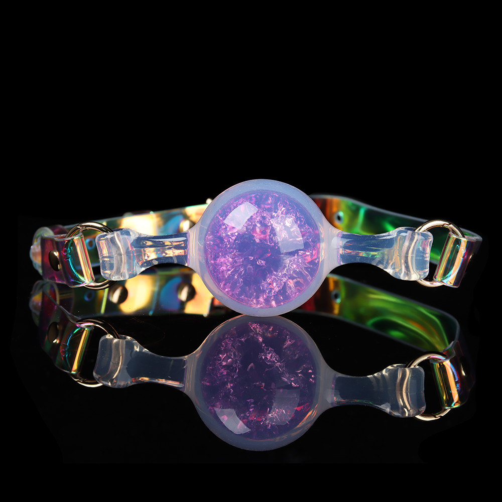 Повязки на глаза, кляпы, зажимы - Кляп-шарик прозрачный UNIVIBE с фиолетовым камнем, силиконовый 2