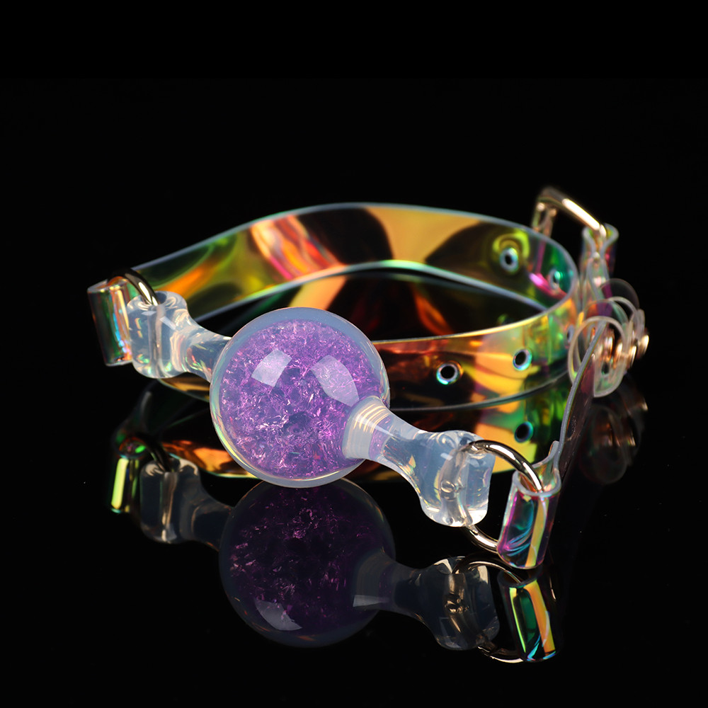 Повязки на глаза, кляпы, зажимы - Кляп-шарик прозрачный UNIVIBE с фиолетовым камнем, силиконовый 1