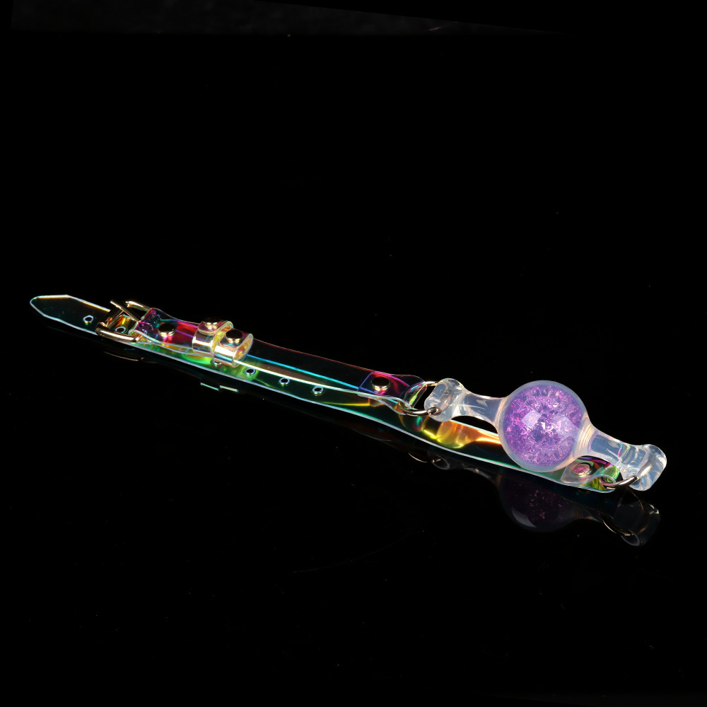 Повязки на глаза, кляпы, зажимы - Кляп-шарик прозрачный UNIVIBE с фиолетовым камнем, силиконовый 7