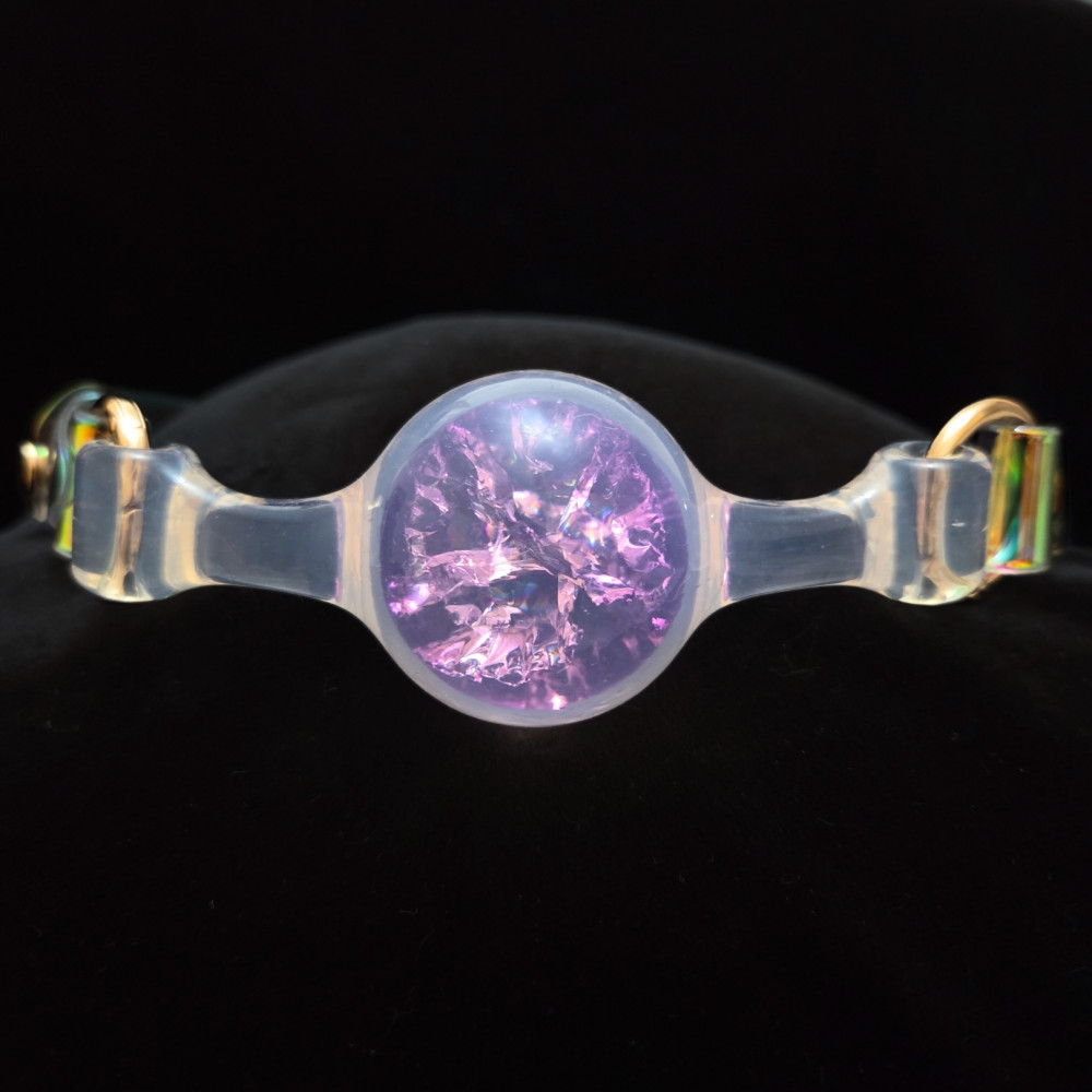 Повязки на глаза, кляпы, зажимы - Кляп-шарик прозрачный UNIVIBE с фиолетовым камнем, силиконовый 5