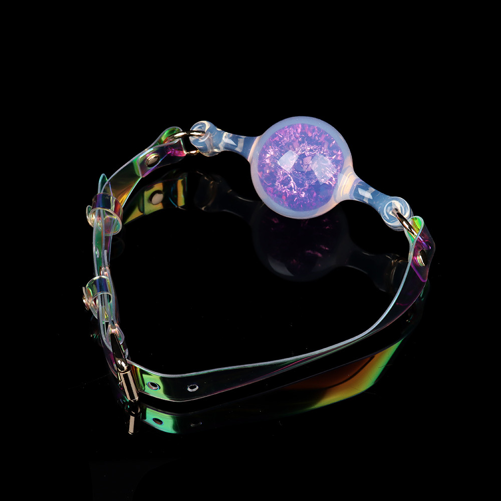Повязки на глаза, кляпы, зажимы - Кляп-шарик прозрачный UNIVIBE с фиолетовым камнем, силиконовый 3