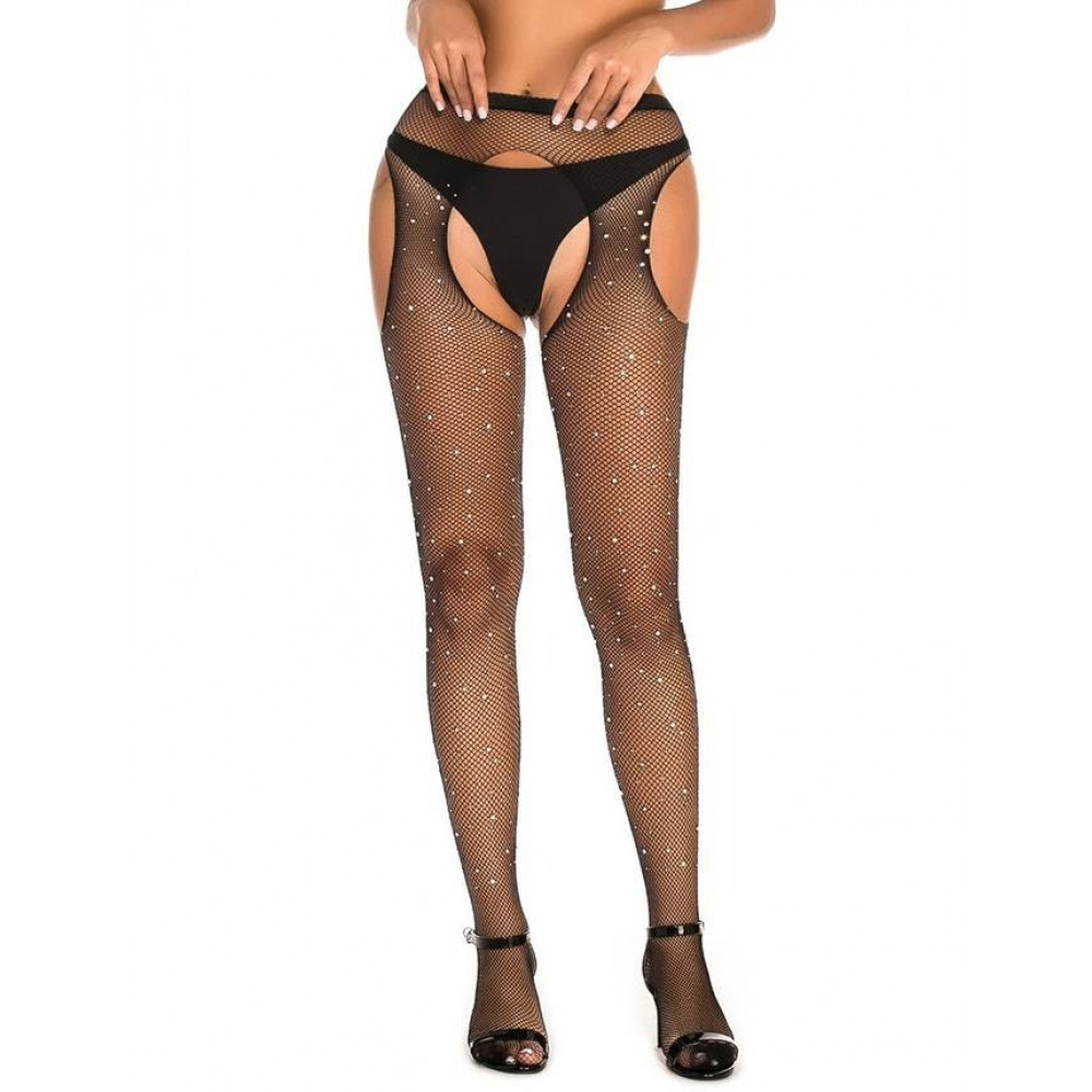 Різне - Колготи еротичні чорні Star Night з відкритим доступом та стразами, XS-M 5