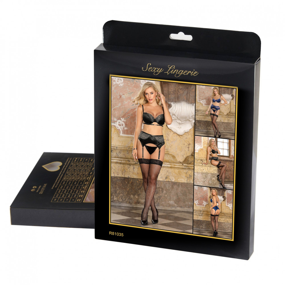 Різне - Комплект білизни мереживної Star Night з поясом для панчох, чорний, XS-S 12