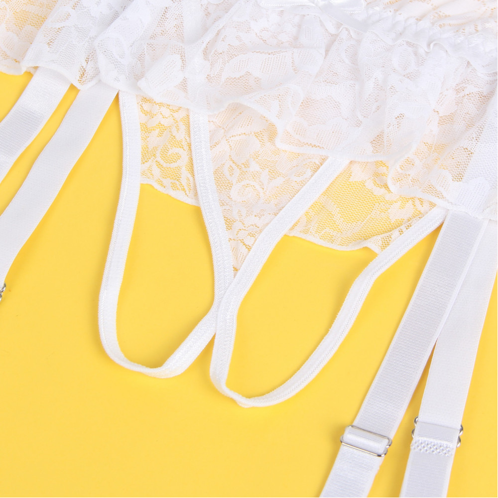  - Мереживні трусики з пажами для панчох Star Night і відкритим доступом, білі, XS-S 3