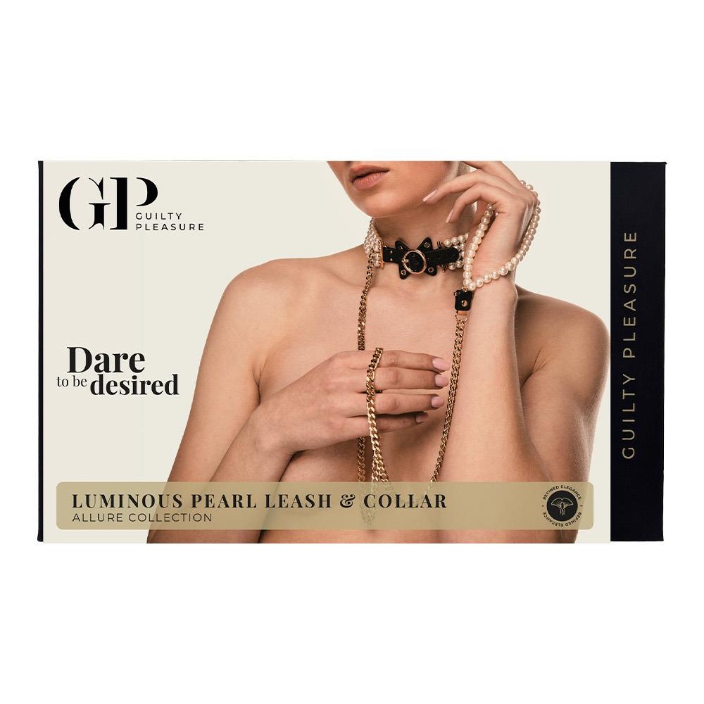  - Повідець та нашийник Guilty Pleasure Pearl з перлами, чорно-золоті 1