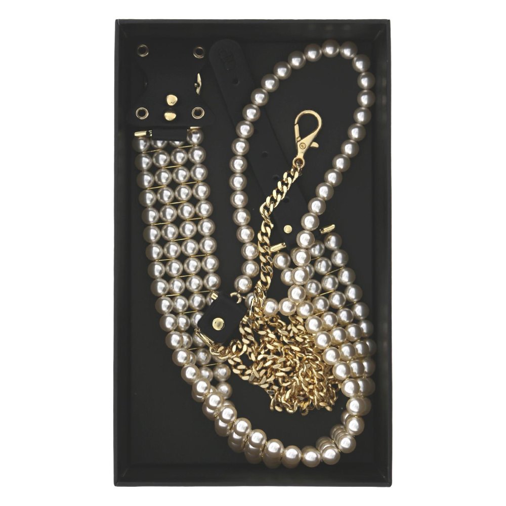  - Повідець та нашийник Guilty Pleasure Pearl з перлами, чорно-золоті 7