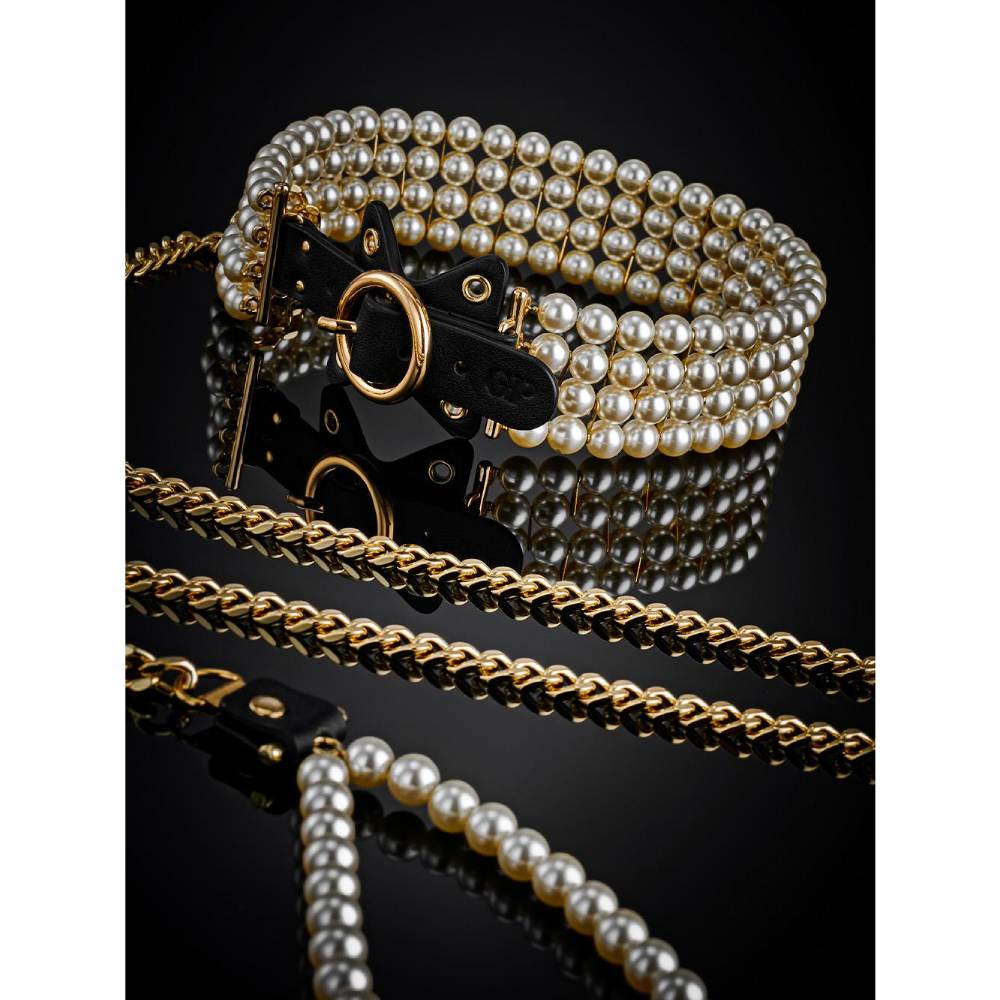  - Повідець та нашийник Guilty Pleasure Pearl з перлами, чорно-золоті 6