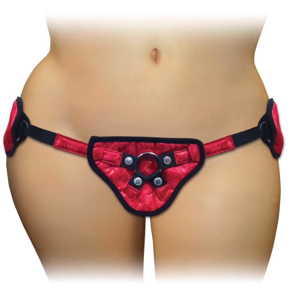Женское эротическое белье - Трусы для страпона Sportsheets - Plus Red Lace w/Satin Corsette Strap On