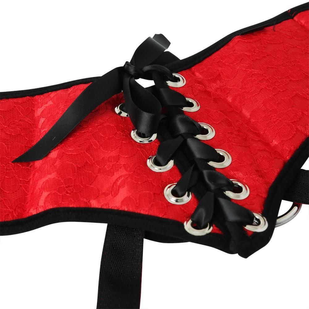 Женское эротическое белье - Трусы для страпона Sportsheets - Plus Red Lace w/Satin Corsette Strap On 4
