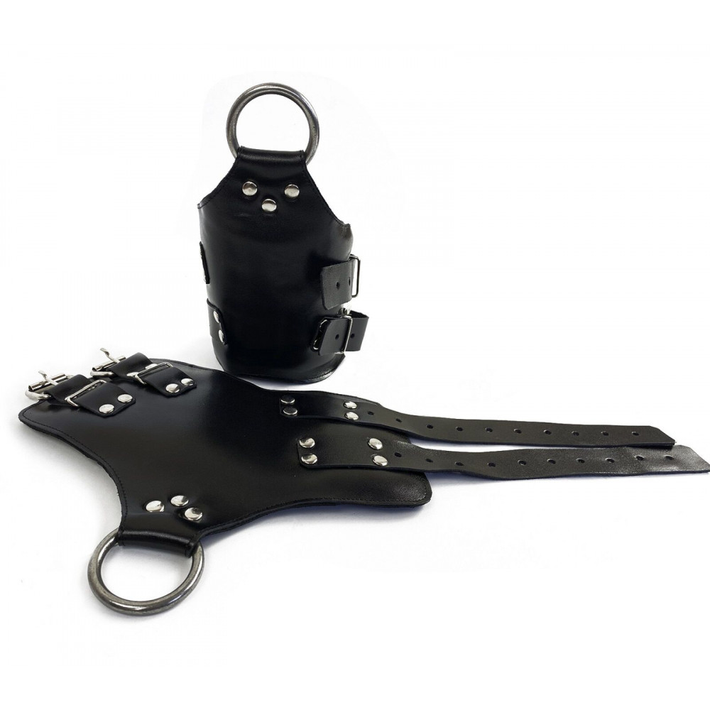 БДСМ наручники - Манжеты для подвеса за руки Kinky Hand Cuffs For Suspension из натуральной кожи, цвет черный 1