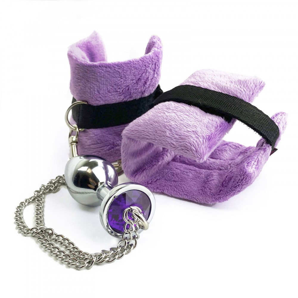 Анальная пробка - Наручники с металлической анальной пробкой Art of Sex Handcuffs with Metal Anal Plug size M Purple 3