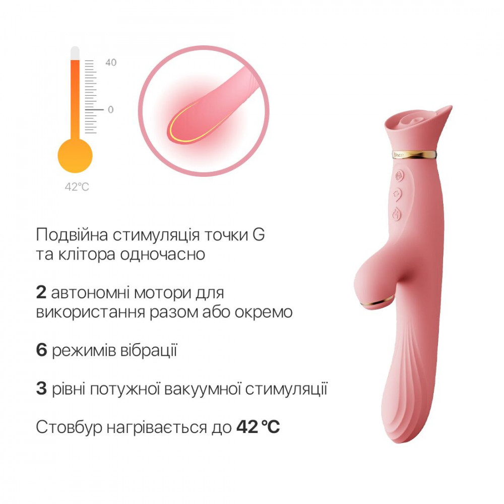 Вибратор-кролик - Вибратор с подогревом и вакуумной стимуляцией клитора Zalo - ROSE Vibrator Strawberry Pink 6