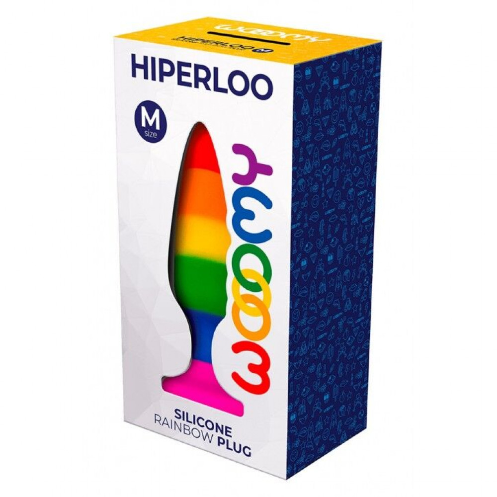 Анальная пробка - Силиконовая анальная пробка Wooomy Hiperloo Silicone Rainbow Plug M, диаметр 2,9 см, длина 11 см 3