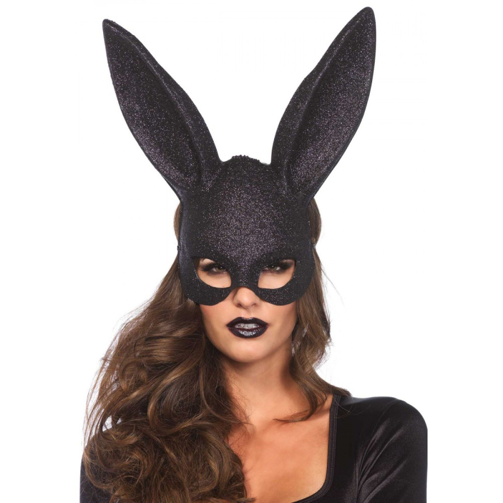 Эротические костюмы - Сверкающая маска кролика Leg Avenue Glitter masquerade rabbit mask Black