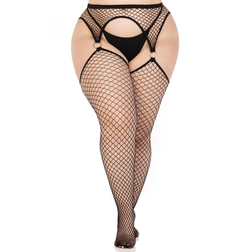 Чулки - Чулки Leg Avenue Stokings with O-ring Attached Garter Belt Black 1X/2X 2