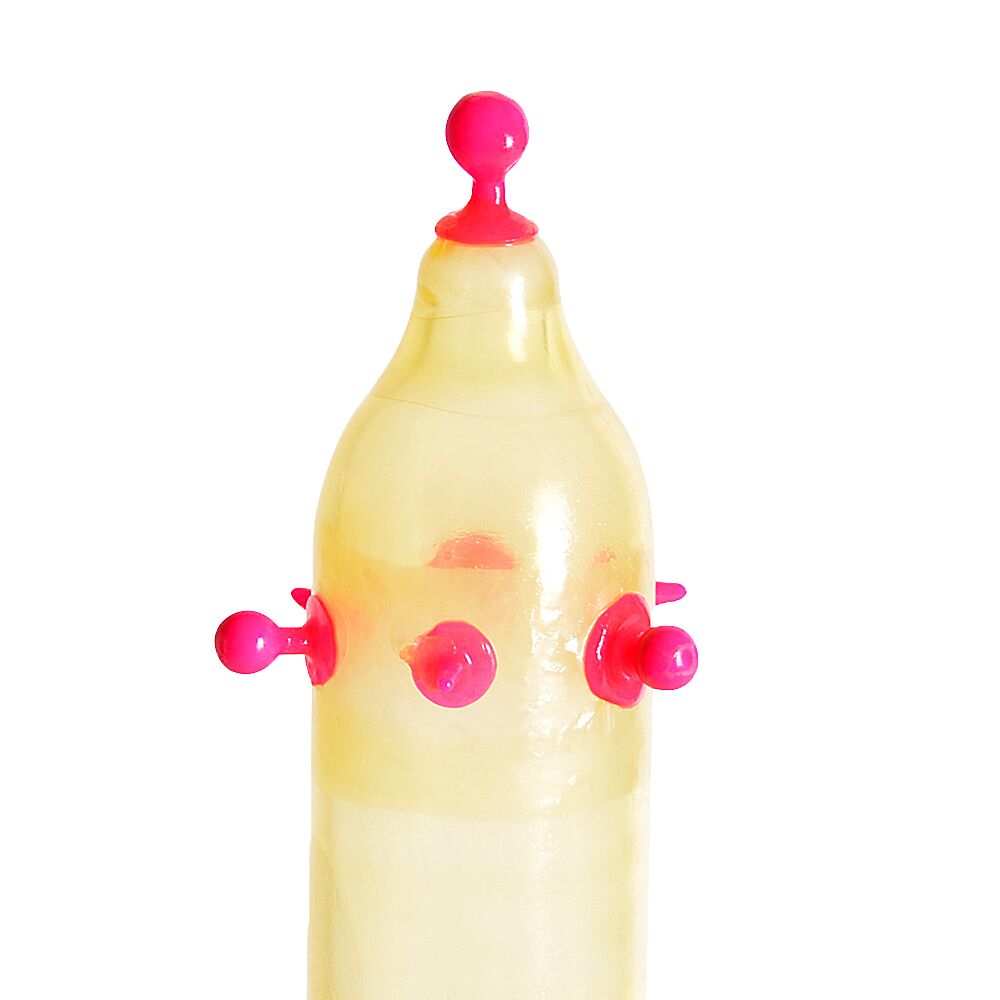 Эрекционные кольца без вибрации - Насадка на член Recare Pink Monster Spike Condom (презерватив с шариками и усиками) 1