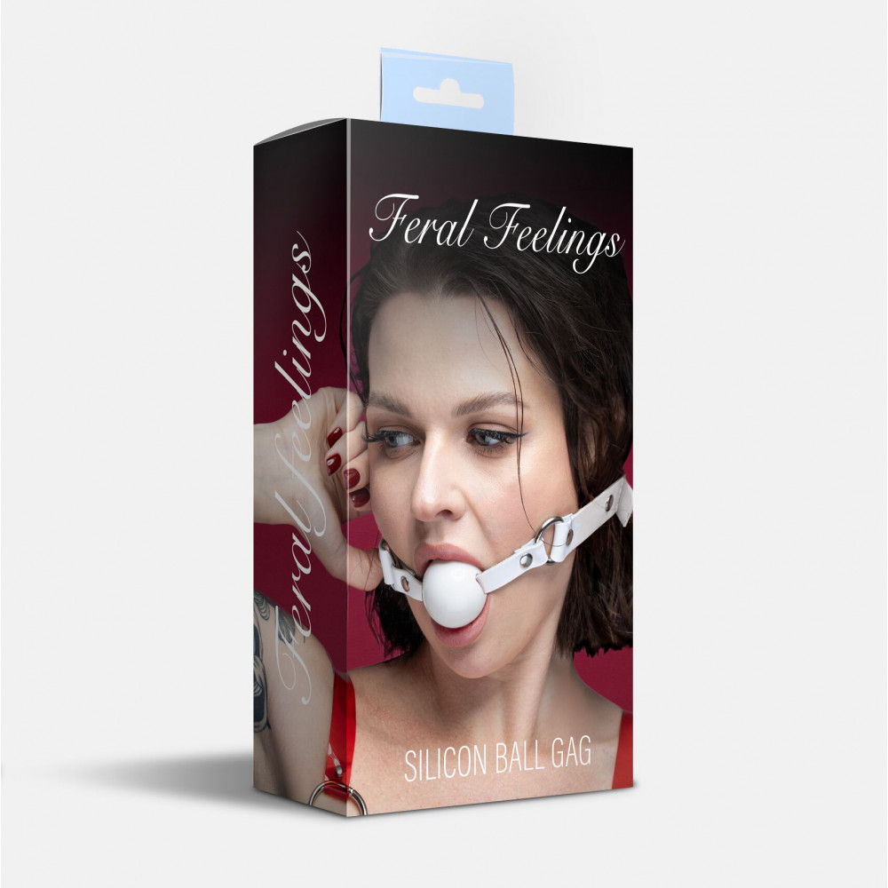 Повязки на глаза, кляпы, зажимы - Кляп силиконовый Feral Feelings Silicon Ball Gag White/White, белый ремень, белый шарик 2