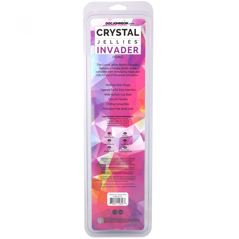 Фалоімітатор - Фентезійний фалоімітатор Doc Johnson Crystal Jellies - Invader Dong 8.5 Inch - Teal 5