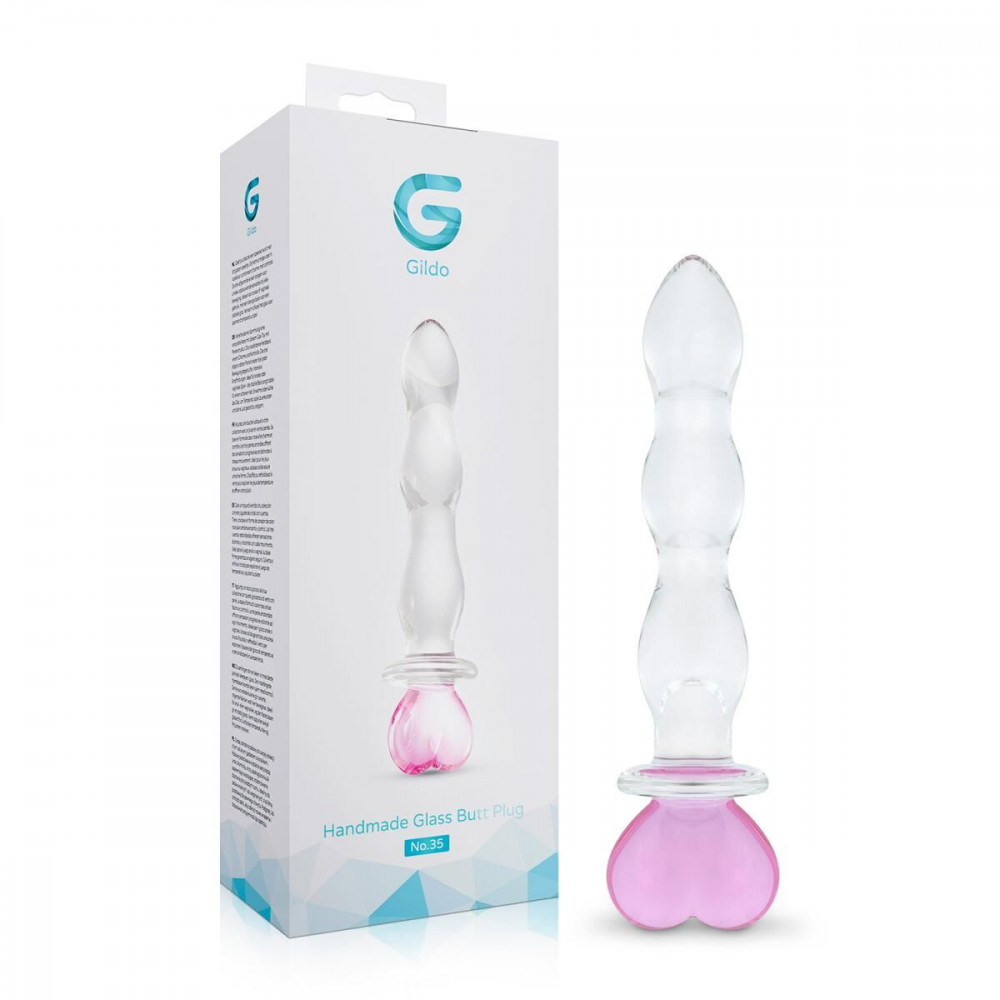 Анальні іграшки без вібрації - Скляний анальний ланцюжок Gildo Glass Butt Plug Heart Shape No. 35 5