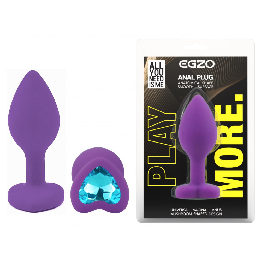 Анальные игрушки без вибрации - Силиконовая анальная пробка EGZO - Silicone Violet Heart Plug Aqua, size S